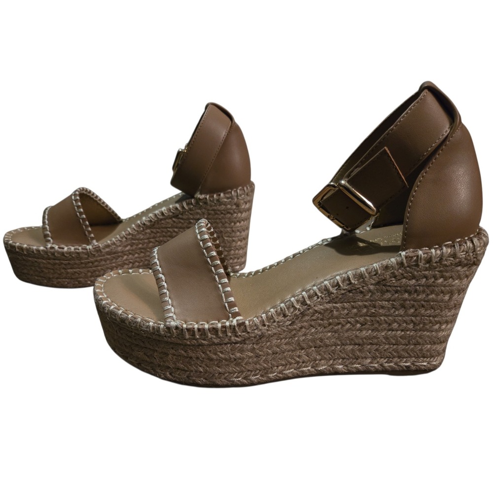 Michael Shannon Garda Espadrille Wedge Sandals Tan‎ Leather Ankle Strap   7.5 - Picture 2 of 7